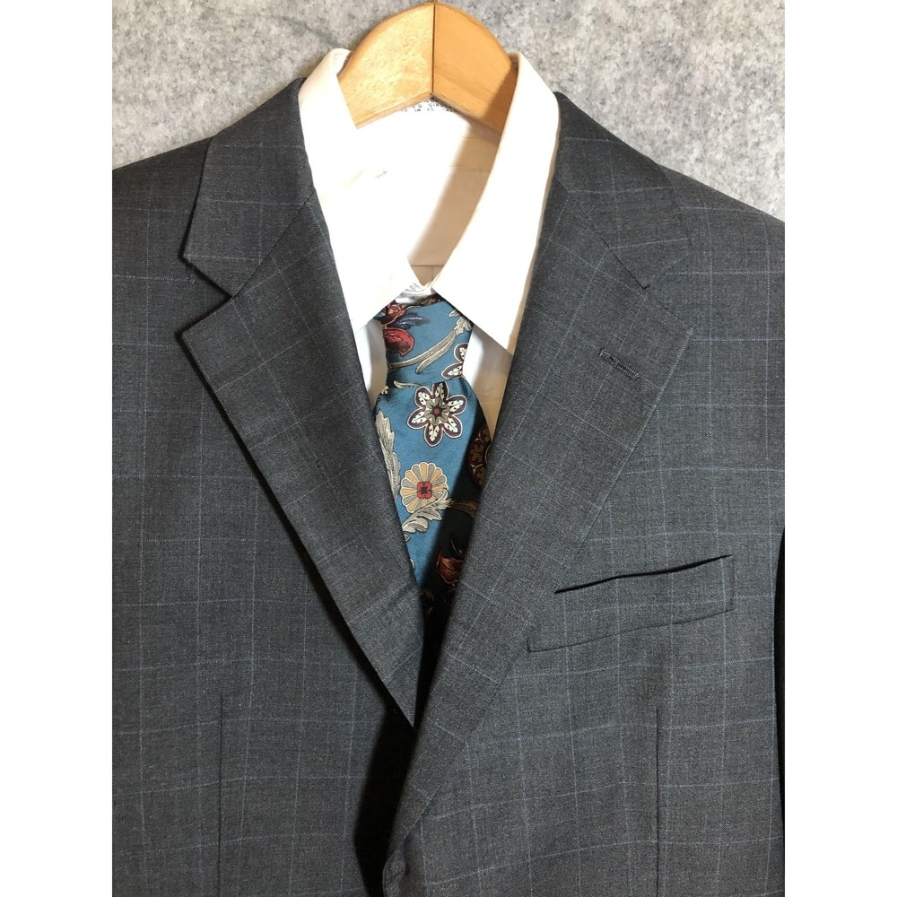 Hickey Freeman Blazer Jacket Mens 40R Gray Wool Windowpane Suit Coat Jacket
